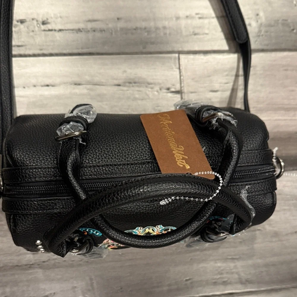 Montana West Black Satchel with Colorful Embroidered Sugar Skull